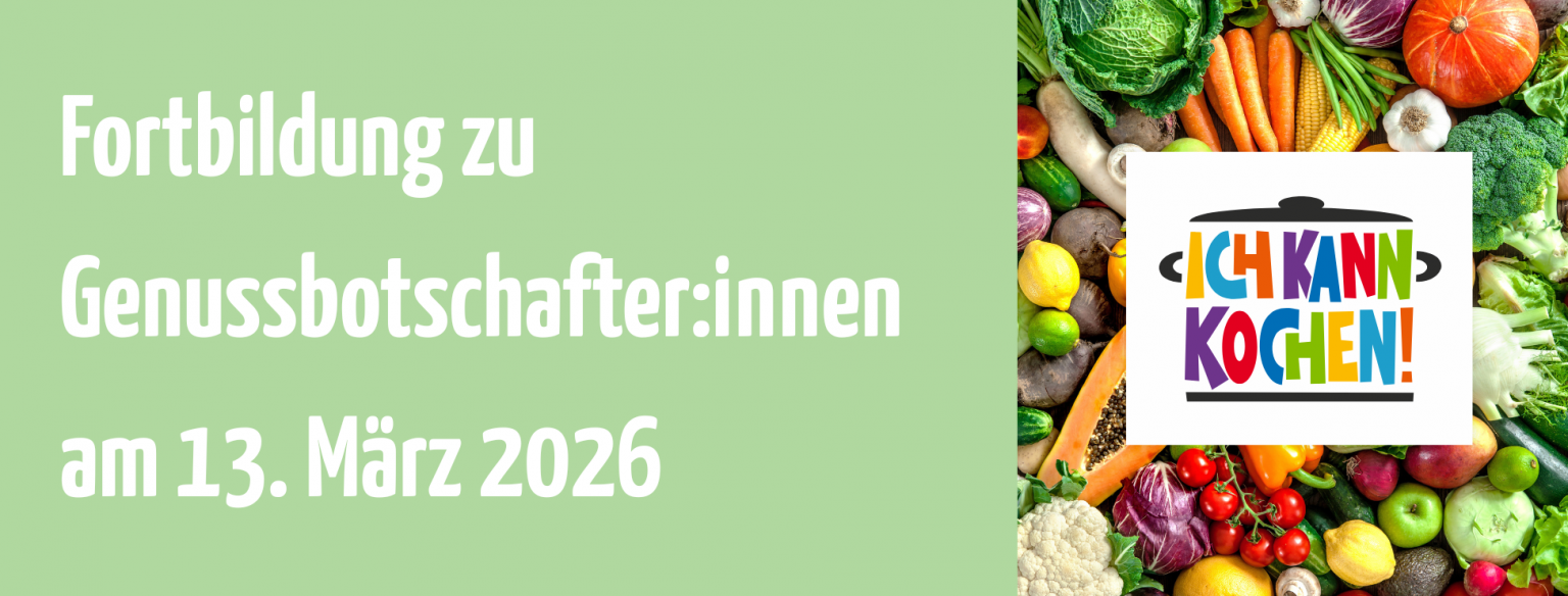 Logo von Ich kann kochen! und ein Bild von Obst und Gemüse.
